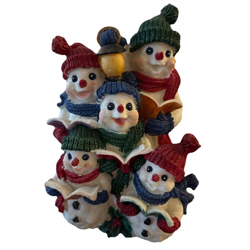 Resin Group Of 5 Caroling Snowmen Figurine 5” X 3 ½” X 3 ½”